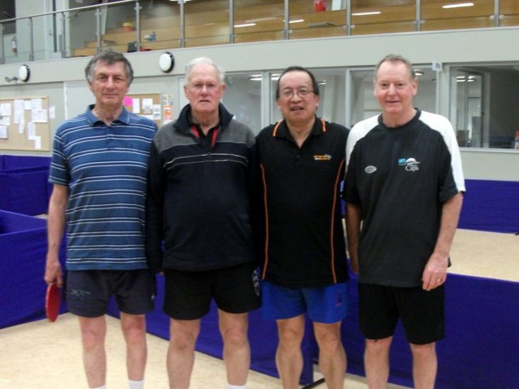 Over 60 Men’s Doubles finalist. Alan Alabaster, Brian Wilson (Runner up), Malcolm Wong, Mark Nalder (Winners). Malcolm and Mark won 3-2 (6-11 11-9 11-8 9-11 11-8)