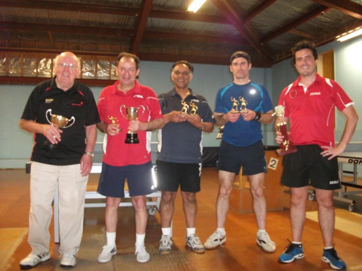 Trophy winners Hugh McIlwrath, Lindsay Ward, Depak Patel, Paul Brown and Ben Collins