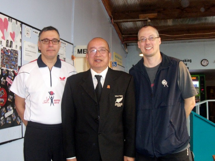 Dejan Papic (ITTF Coach), Malcolm Wong (Referee) and Shane Warbrooke (Organiser).