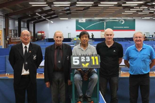 Malcolm Wong (Referee) and some of the Umpires - Robert Dunn, Pat Low, Ebi Kleiser and Kerry McGeehan. 