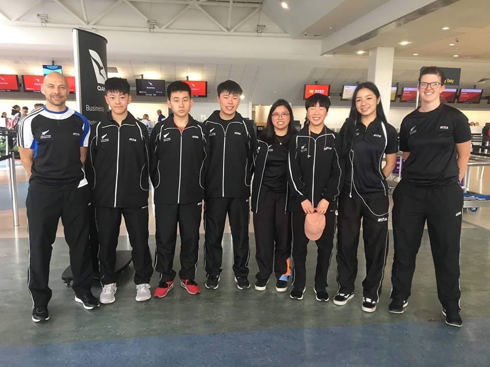 NZ Junior Teams - Tim Seaholme (Boys Coach), Nathan Xu, Zhao Yanglun, Alex Zhou, Hui Ling Vong, Jiayi Zhou, Zhiying Cheng, Natalie Paterson (Girls Coach)